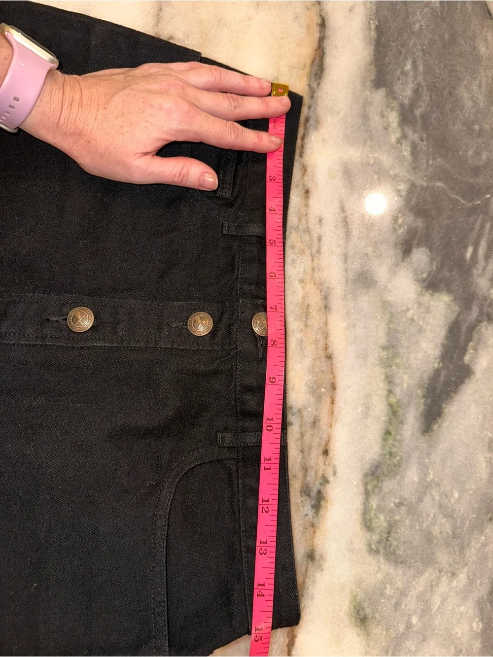 A.P.C. Theresa Size UK 40/US 8 Black Denim Skirt with Antique Brass Buttons